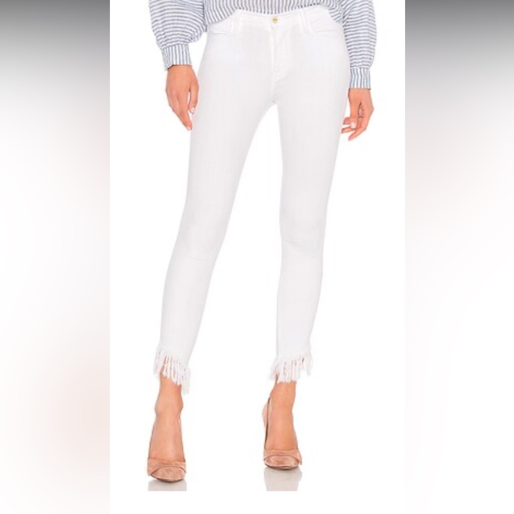 Frame Denim Le High Skinny White Shredded Raw Jeans 26 Nwt
